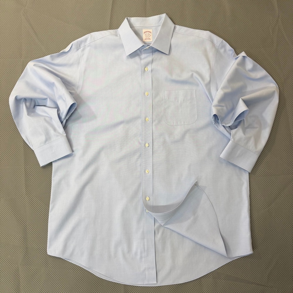 Brooks Brothers Dress Shirt Men 17-33 Blue Madison Non-Iron Supima Cotton Work